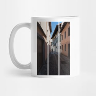 North Italy Life in the center of the lombard medieval city. Walking through narrow streets and walls. Sunny summer day. (vertical) Mug